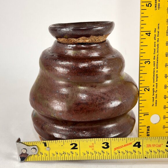 Bee Hive Handcrafted Stoneware Pottery Brown Glazed Honey Jar Pot Lid Folk Art - Picture 15 of 15